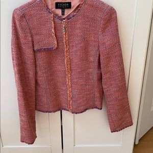 Escada Sport cotton fringe & leather trim jacket.